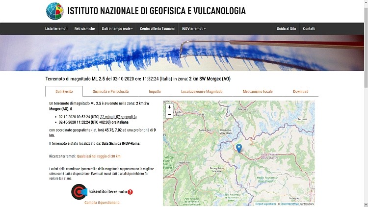 Terremoto, scossa a Morgex, è la terza in due giorni in Valle d’Aosta Terremoto, scossa a Morgex, è la terza in due giorni in Valle d’Aosta