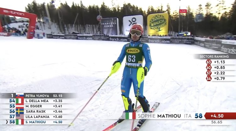 Sci alpino: Sophie Mathiou non si qualifica per la seconda manche dello slalom di Levi