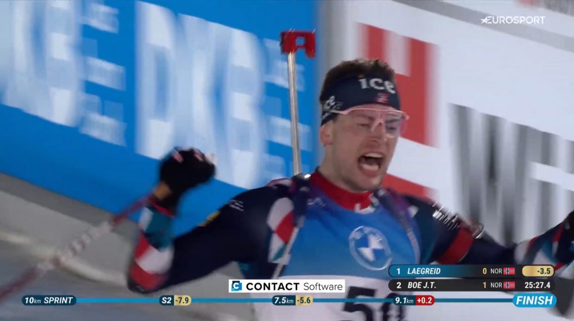 Skiskyting: Norge oppnår hat-trick i herrenes sprint i verdensmesterskapet, Didier Bionaz blir nummer 28.