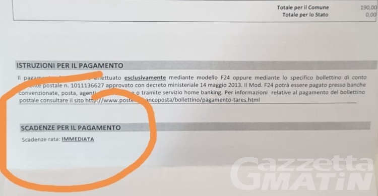 Coronavirus: ad Aosta nessun rinvio per la Tari, «scadenza immediata» Coronavirus: ad Aosta nessun rinvio per la Tari, «scadenza immediata»