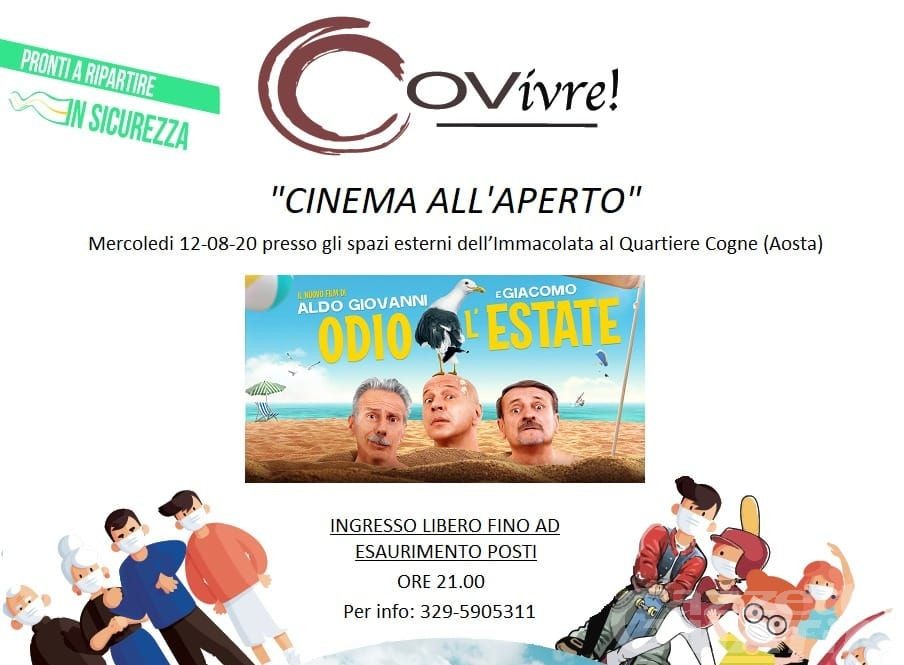 Aosta, COVivre: rinviata al 26 agosto la proiezione del film Odio l’estate Aosta, COVivre: rinviata al 26 agosto la proiezione del film Odio l’estate
